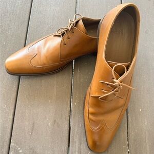 HUGO BOSS Walnut Brown Leather Wingtip Derby Men’s Shoes
